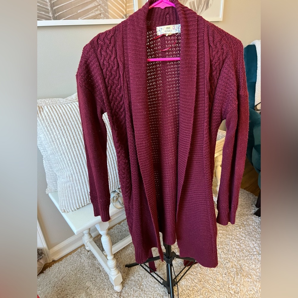 Long Red Knit Sweater with Belt